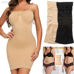 Strapless Dress Briefs For Women Shapewear Shirt Body Shaper Tummy Control Briefs Seamless Full Cami Waist Trainer Shapewear L220802