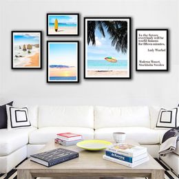 Beach and Palm Nordic Posters And Prints Wall Art Canvas Painting Wall Pictures For Living Room Decor