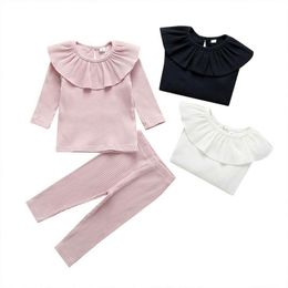 Clothing Sets Toddler Baby Girl Long Sleeve Knitted Ruffle T-Shirt Leggings Pants ClothesClothing