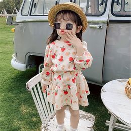 Girls Casual Clothes Sets Autumn Spring Kids Cartoon Strawberry Sweater Skirt 2 Piece 3-7 Years Children Cute Costumes 220509