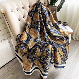 Vintage Print Silk Scarves Four Seasons 180X90CM Bandannas Women Beach Towel Fashion Flower Long Shawls