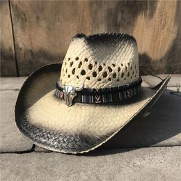 Berets Women Men Hollow Western Cowboy Hat Dad Boater Sombrero Hombre Lady Handmade Straw Sunbonnet Sun HatBerets