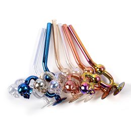 Unique Skull Style Electroplate Smoking Pipe For Hookahs Colourful Glass Pyrex Oil Burner Pipes Tobacco Herb Wax Dab Rigs Accessories SW136