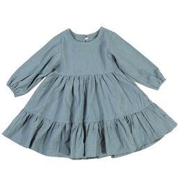 Spring Toddler Girls Dress Cotton Solid Full Sleeve Children Dress Ruffles Kids Dresses for Girls Fashion Girls Clothing 220707