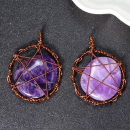 crystal quartz healing Australia - Pendant Necklaces Natural Amethyst Necklace Wire Wrapped Pentagram Healing Quartz Crystal Stone Charms For Women DIY Jewelry MakingPendant