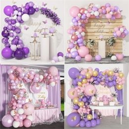Garland Rose Gold Balloon Arch Kit Metal Pink Purple Globos Birthday Balloons Wedding Party Decor 220524