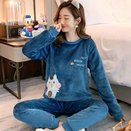 Women's Sleepwear Autumn Winter Warm Flannel Women Pyjamas Sets Thick C 220823