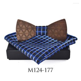 Bow Ties Sitonjwly Plaid Wood Tie For Mens Shirt Wooden Handkercheif Set Women Butterfly Cravat Square ScarfBow Emel22