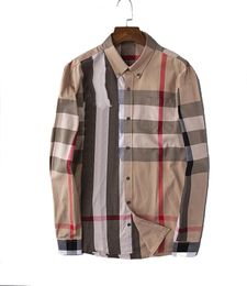 yellow black flannel shirt Canada - Designers Mens Dress Shirts bberry Business Fashion Casual Classic Long Sleeve Shirt Brands Men Spring Slim Fit chemises de marque Clothing stylist luxury Clothes