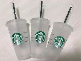 Starbucks Mermaid Goddess 24oz 710ml Plastic Mugs Tumbler Reusable Clear Drinking Flat Bottom Pillar Shape Lid Straw
