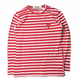 Play Shirt Spring Autumn T-shirt Striped Embroidered Love Round Neck Long Sleeve Loose Men Women T-shirt Couple Love T-shirt Cdgs Play T-shirt85Q6