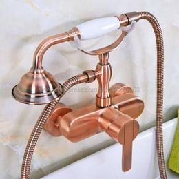 Bathroom Shower Sets Antique Red Copper Faucet Mixer Tap Wall Mounted Hand Held Head Kit Kna320Bathroom