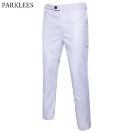 Beyaz ince uyum düz elbise pantolon erkekler resmi iş pantolonları erkek düz ön rahat düğün damat takım elbise erkek 201128