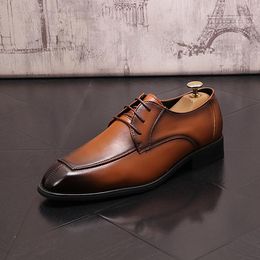 Classic Business Wedding Sytle Groomsman Mens Shoes Spring High Quality Leather Formal Flats British Style Lace-up Business Driving Walking Loafers
