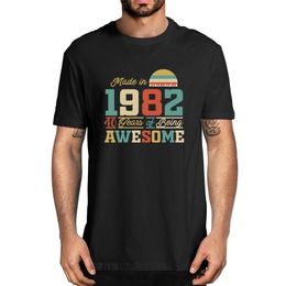 100% Cotton 1982 40 Years of Being Awesome 40th Birthday Gifts Men's Novelty T-Shirt Women Casual Streetwear Harajuku Tee Top 220504