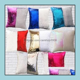 Pillow Case Bedding Supplies Home Textiles Garden Ll 11 Color Sequin Mermaid Cushion Er Magical Glitter Throw Ho Dhmtx