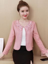 Women's Jackets Spring Autumn Korean Version Women's Deerskin Short Coat Fashion Lace Beaded Cardigan Suit Jacket Chaketas De MujerWomen