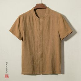 Men's Casual Shirts Chinese Style Summer Linen Shirt Short-sleeved Loose Thin Camisas Para Hombre