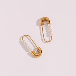 Stud B Belle Official Store Stainless Steel Jewellery Dainty Safety Pin Pearl Earring For Girl 18k Gold Plated Fashion EarringStud Odet22 Farl