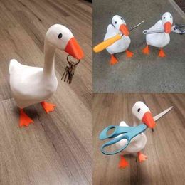 Decorative Objects Figurines Magnetic Goose Resin Key Hook Duck Figurine Rack Standing Living Room Key Holder Home Decor Accessory On Table Ornament T220902