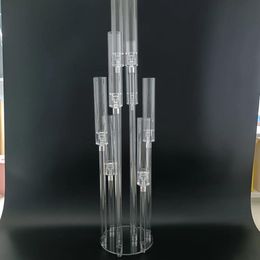 decoration Acrylic Candlestick 8 Heads Clear acrylic Candle Holders Wedding Candelabra Table Centrepieces Flower Stand Holder Candelabrum imake285