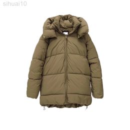 Women's Overcoat Coat Parkas Warm Thick Jacket Green Long Coat Khaki Chic Jacket With Hooded Ladies Zipper TRF Winter Outwear L220730