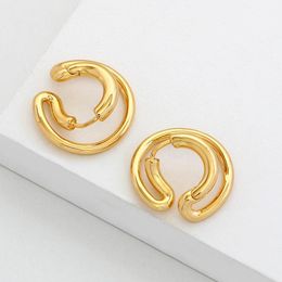 Dangle & Chandelier Brass With 18k Gold Creative Wave Clip Earrings Women Jewelry Party T Show Gown Runway Rare Korean Japan Trendy INS