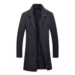 Men's Wool & Blends Fashion Coat Winter Warm Solid Colour Long Trench Jacket Male Single Breasted Business Casual Overcoat Parka T220810