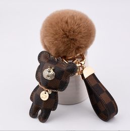 Bear Key Chains Ring Brand Design Rhinestone Keyrings SET PU Leather Bear Car Keys Jewelry Bag Charm Animal Keychains Holder for Women Man