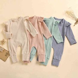 Newborn Baby Long Sleeve Jumpsuit Autumn Fresh Solid Color One Piece Long Pants with Zipper G220521