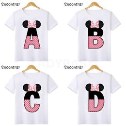 T-shirts Baby Girls Pink Mouse 26 Letters Print T Shirt Cartoon Funny Kids Boys Clothes Children Summer Tops HKP2464T-shirts