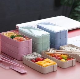 Healthy Material Lunch Box 3 Layer 900ml Wheat Straw Bento Boxes Microwave Dinnerware Food Storage Container Lunchbox SN4932