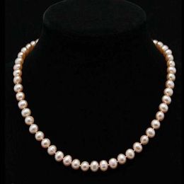 Pretty Genuine Natural 7-8mm Pink Akoya Freshwater Pearl Necklace 18"