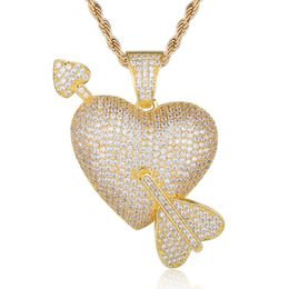 Pendant Necklaces 100% Micro Zircon Hip Hop Fabulous Heart Arrow Necklace For Men Jewelry Party Wholesale CZ Rapper Bling