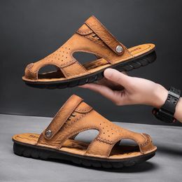 Sandals Men Casual Shoes Genuine Leather Comfortable Breathable Roman Outdoor Beach Slippers Man Hombre Sapato Masculino