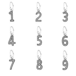100% 925 Sterling Silver Arabic Numerals Dangle Charm Fit Original European Charms Bracelet Fashion Wedding Engagement Jewelry Accessories