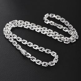 Chains Real SIlver 6mm Fashion Horn Chain Necklace Man Male 925 Sterling Personality Smooth Bright Square JewelryChains