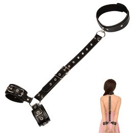 Female Leather Handcuff Neck collar Wrist strap Fetish Bondage Erotic sexy toys Bdsm Restraint for Couple Adult sexyy game