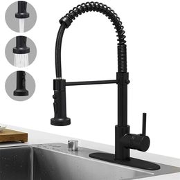 Spring Pullout Brass Matte Black Kitchen Faucet Cold Water Mixer Tap Faucets 360 Rotation 2 Functions Stream Sprayer Nozzle 220401