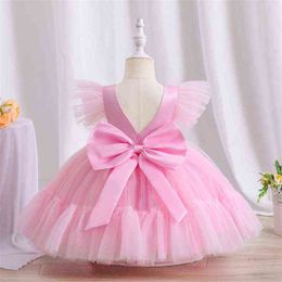 Girls Princess Party Dress for Kids Wedding Evening Bridesmaid Gowns Tutu Pageant Children Dresses Backless Flower Elegant Cloth G220428