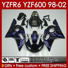 Bodys Kit For YAMAHA YZF R6 R 6 YZF600 600CC 98-02 Bodywork 145No.34 YZF 600 CC YZF-600 YZFR6 98 99 00 01 02 Frame YZF-R6 1998 1999 2000 2001 2002 Full Fairing blue flames