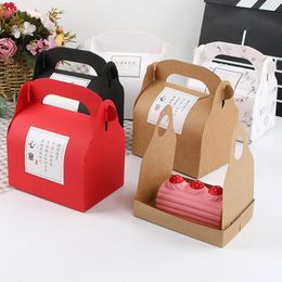 Gift Wrap 1pc Papercard Cake Folding Boxes With Handle Brown Cupcake Box Christmas Paper Cardboard Package Craft WrappingGift