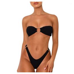Women's Swimwear 2022 Women Bandage Push-up Padded Bikini Set Stretch Body High Waist Swimsuit Bathing Suit White Black Beachwear