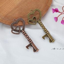 Vintage Key Double Heart Bottle Opener Wedding Pendant Beer Opener Festival Souvenir Gift Wedding Party Favour GCE13502