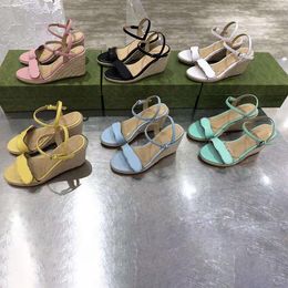 Ladies Designer Wedge Sandals Leather Platform Espadrilles Summer Outdoor Party Wedding Shoes Slingback Heels Fashion Classic Sandals