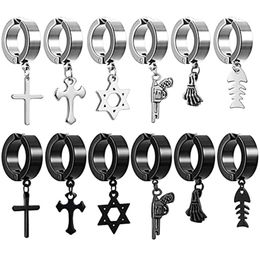 Clip-on & Screw Back Pieces Stainless Steel Non Pierced Earrings Non-Piercing Cross Dangle Hoop For Men Women EarringsClip-on