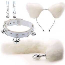 Nxy Anal Toys 4pcs set Suit Fun Ear Hairpin Breast Clip Backyard Plug Men and Women Appliances Sex Products Sm Metal Fox Tail 220510