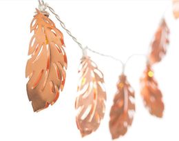 Strings String Rose Gold Wrought Iron Feather Leaf Battery Lamp Bedroom Party Decoration Christmas Lights StringLED LED