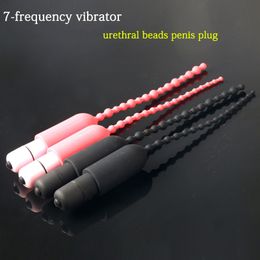 7-Frequency Vibrator Urethra Beads Silicone Penis Plug Sounding Rods Male Masturbator Urethral Dilators Sounds sexy Toys For Men