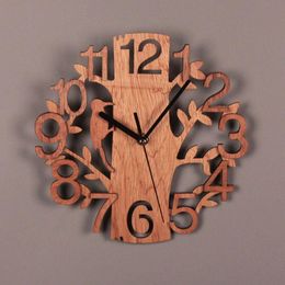 Wall Clocks Fashion Battery Creative Chic Shape DIY Precise Round Hanging Shop Lightweight Room Wooden Living Tree Sturdy Vintage ClockWall